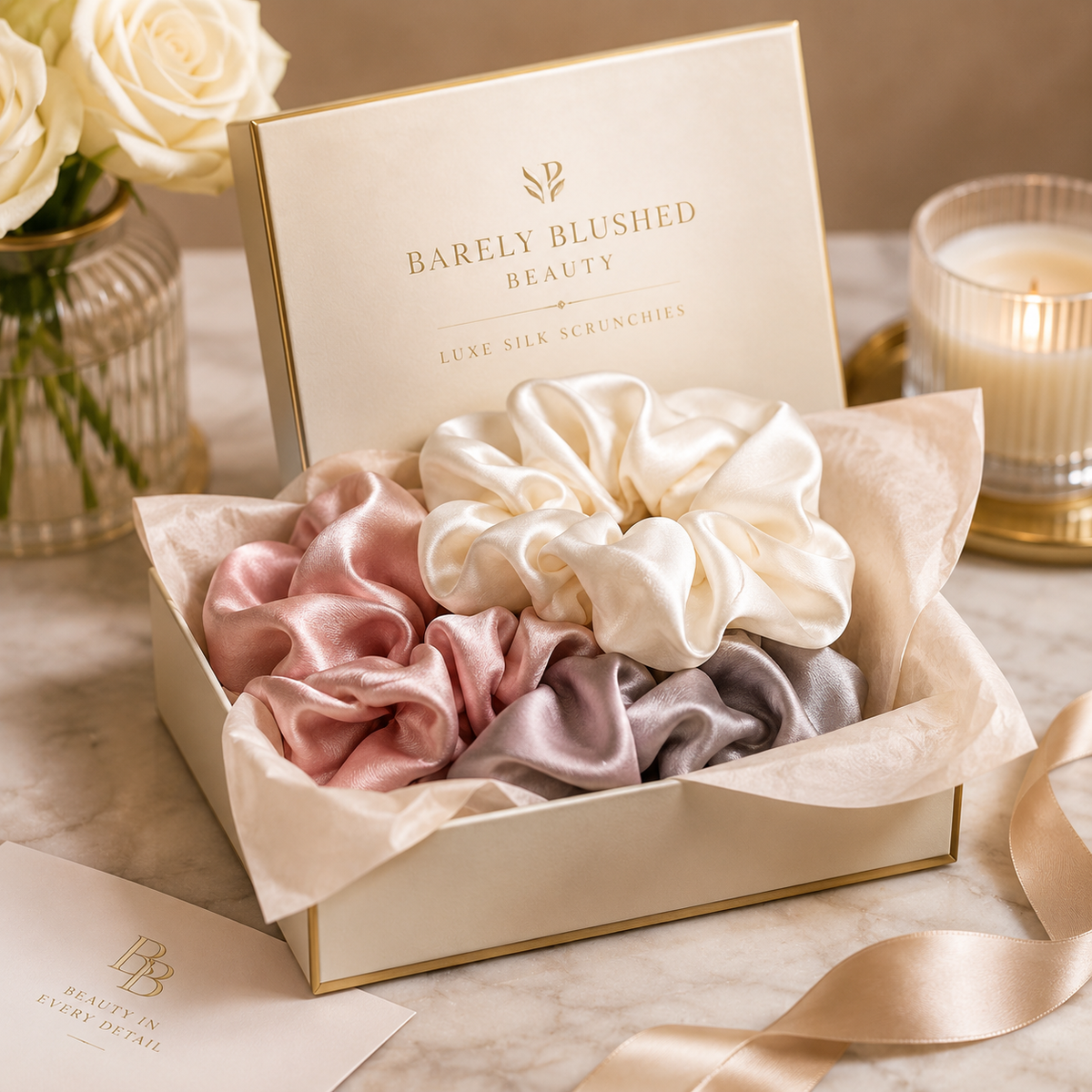 LuxeSilk 5piece Satin Scrunchie Collection