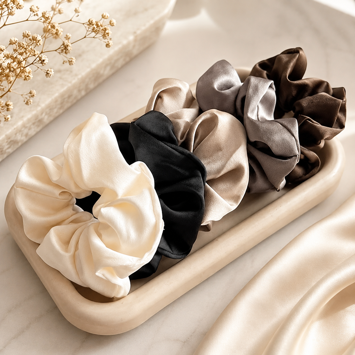 LuxeSilk 5piece Satin Scrunchie Collection